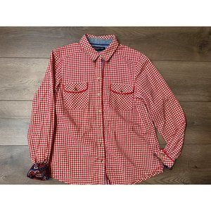 Jones New York women’s red western  checkered button down shirt